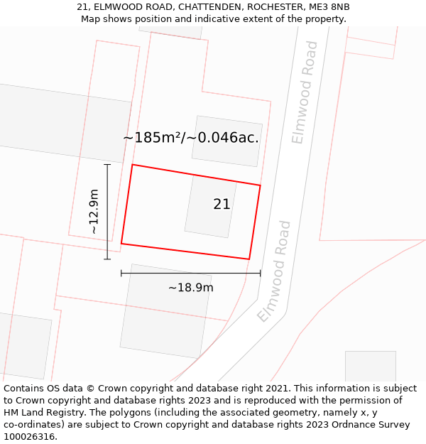 21, ELMWOOD ROAD, CHATTENDEN, ROCHESTER, ME3 8NB: Plot and title map