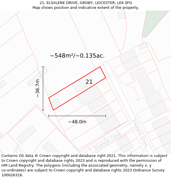 21, ELSALENE DRIVE, GROBY, LEICESTER, LE6 0FG: Plot and title map