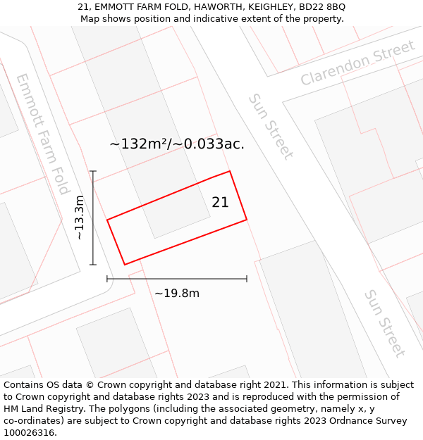 21, EMMOTT FARM FOLD, HAWORTH, KEIGHLEY, BD22 8BQ: Plot and title map