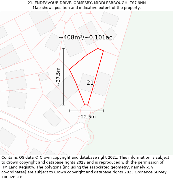 21, ENDEAVOUR DRIVE, ORMESBY, MIDDLESBROUGH, TS7 9NN: Plot and title map