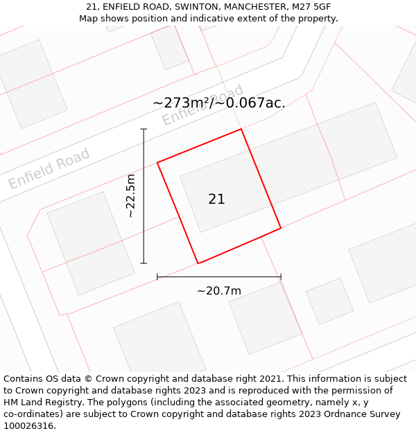 21, ENFIELD ROAD, SWINTON, MANCHESTER, M27 5GF: Plot and title map