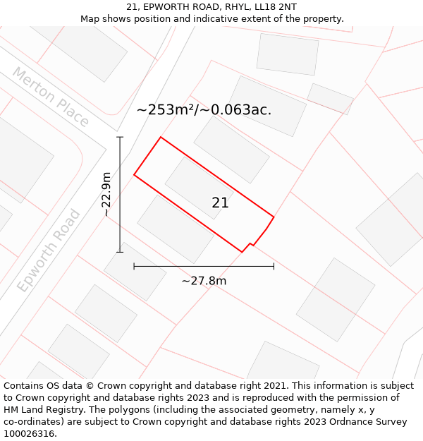 21, EPWORTH ROAD, RHYL, LL18 2NT: Plot and title map