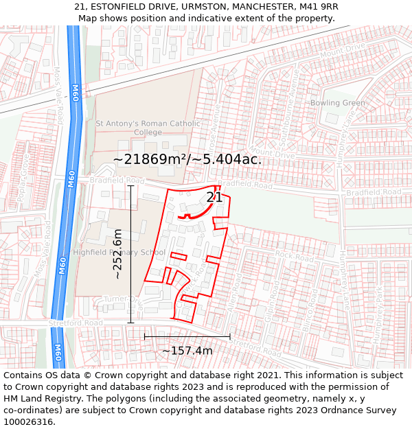 21, ESTONFIELD DRIVE, URMSTON, MANCHESTER, M41 9RR: Plot and title map