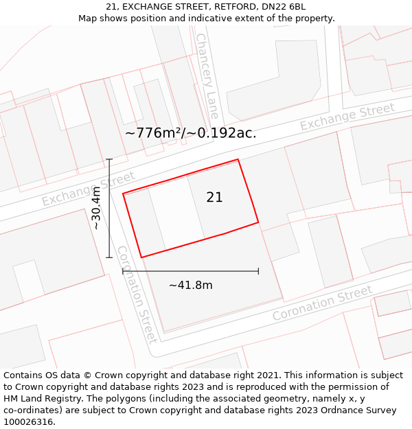21, EXCHANGE STREET, RETFORD, DN22 6BL: Plot and title map