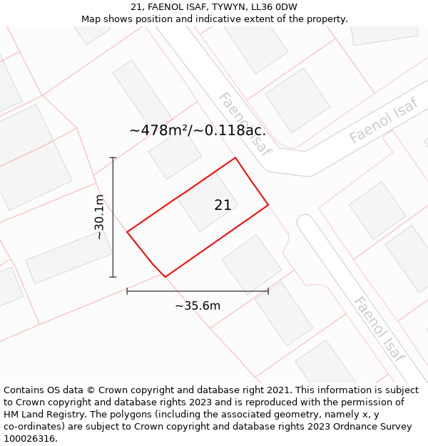 21, FAENOL ISAF, TYWYN, LL36 0DW: Plot and title map