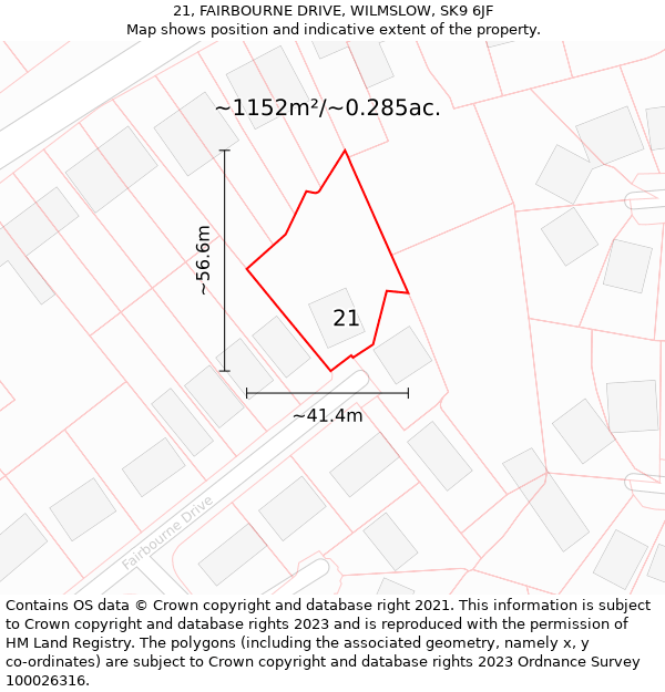 21, FAIRBOURNE DRIVE, WILMSLOW, SK9 6JF: Plot and title map