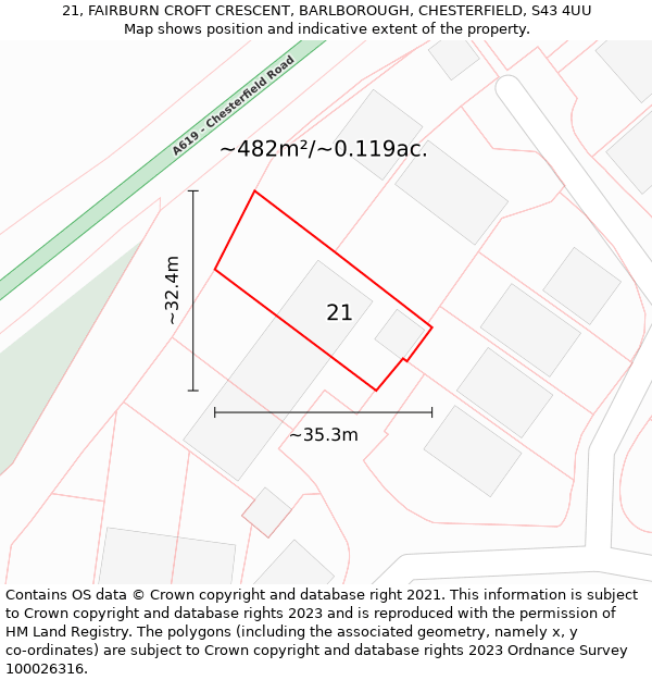 21, FAIRBURN CROFT CRESCENT, BARLBOROUGH, CHESTERFIELD, S43 4UU: Plot and title map