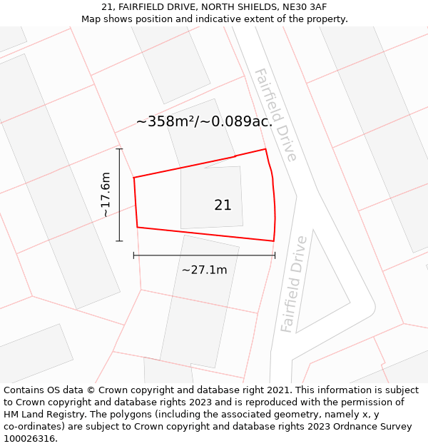 21, FAIRFIELD DRIVE, NORTH SHIELDS, NE30 3AF: Plot and title map