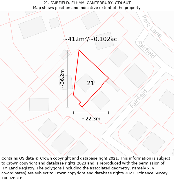 21, FAIRFIELD, ELHAM, CANTERBURY, CT4 6UT: Plot and title map