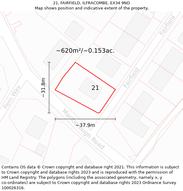 21, FAIRFIELD, ILFRACOMBE, EX34 9ND: Plot and title map