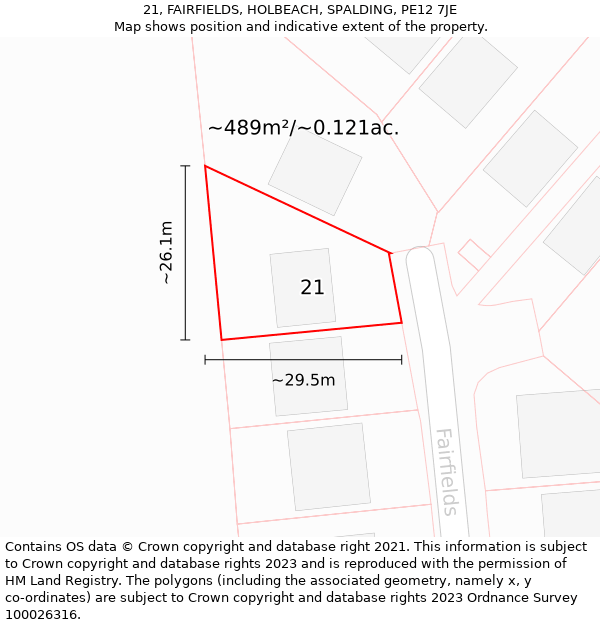 21, FAIRFIELDS, HOLBEACH, SPALDING, PE12 7JE: Plot and title map