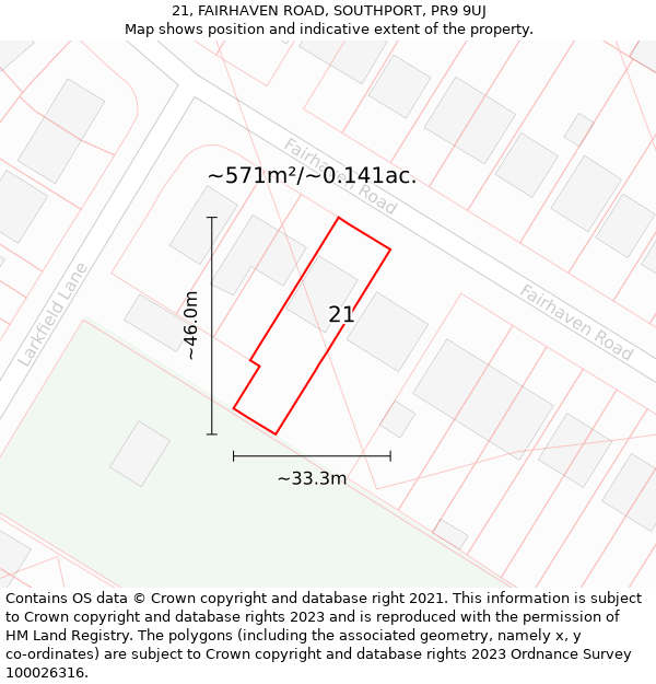 21, FAIRHAVEN ROAD, SOUTHPORT, PR9 9UJ: Plot and title map