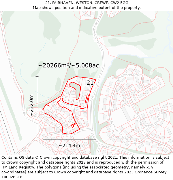 21, FAIRHAVEN, WESTON, CREWE, CW2 5GG: Plot and title map