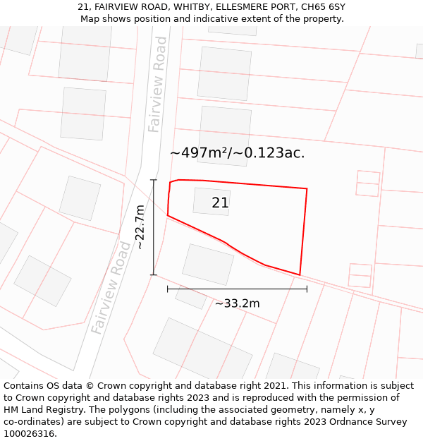 21, FAIRVIEW ROAD, WHITBY, ELLESMERE PORT, CH65 6SY: Plot and title map