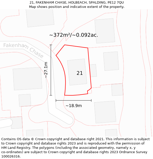 21, FAKENHAM CHASE, HOLBEACH, SPALDING, PE12 7QU: Plot and title map