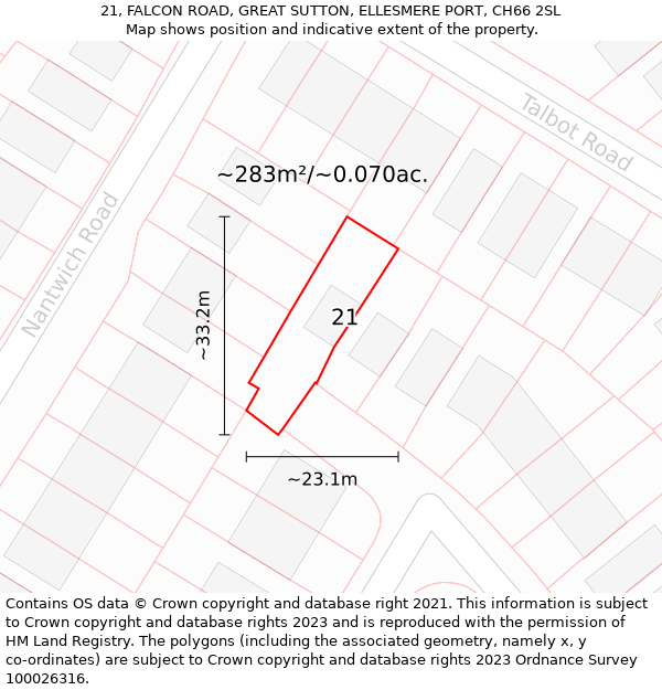 21, FALCON ROAD, GREAT SUTTON, ELLESMERE PORT, CH66 2SL: Plot and title map