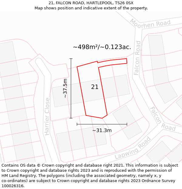 21, FALCON ROAD, HARTLEPOOL, TS26 0SX: Plot and title map