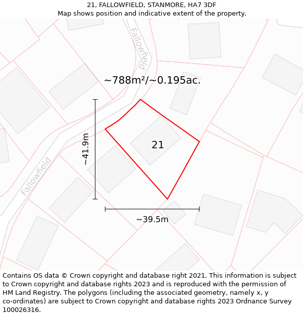 21, FALLOWFIELD, STANMORE, HA7 3DF: Plot and title map