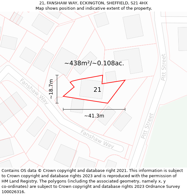 21, FANSHAW WAY, ECKINGTON, SHEFFIELD, S21 4HX: Plot and title map