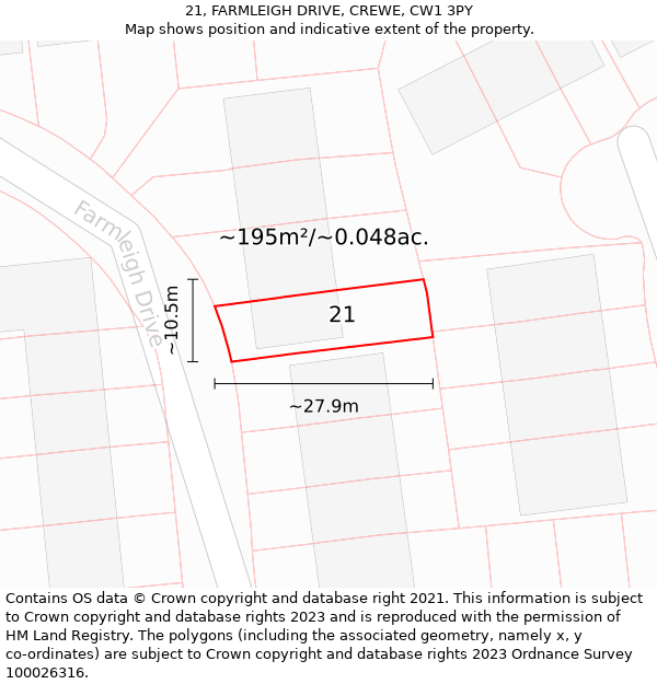 21, FARMLEIGH DRIVE, CREWE, CW1 3PY: Plot and title map