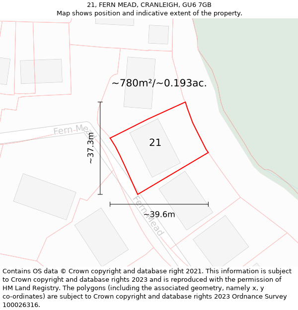 21, FERN MEAD, CRANLEIGH, GU6 7GB: Plot and title map