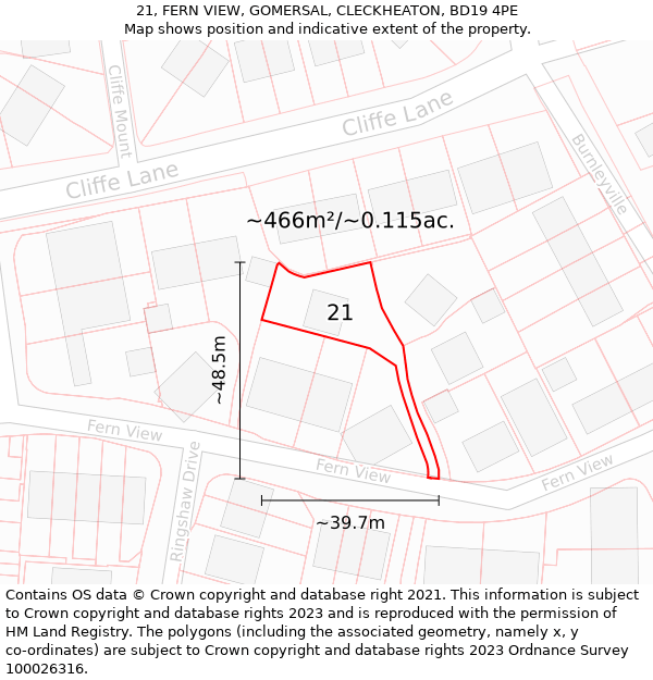 21, FERN VIEW, GOMERSAL, CLECKHEATON, BD19 4PE: Plot and title map