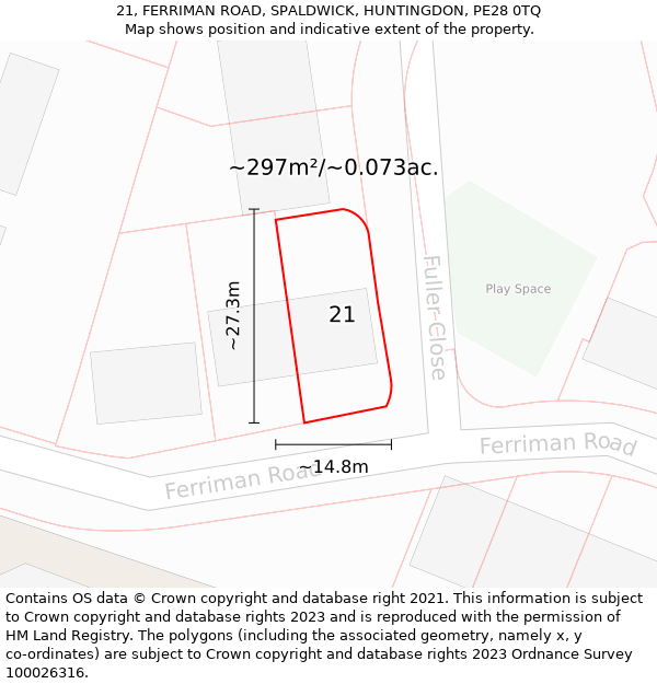 21, FERRIMAN ROAD, SPALDWICK, HUNTINGDON, PE28 0TQ: Plot and title map