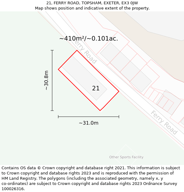 21, FERRY ROAD, TOPSHAM, EXETER, EX3 0JW: Plot and title map