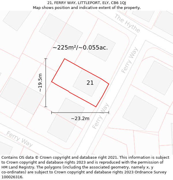 21, FERRY WAY, LITTLEPORT, ELY, CB6 1QJ: Plot and title map