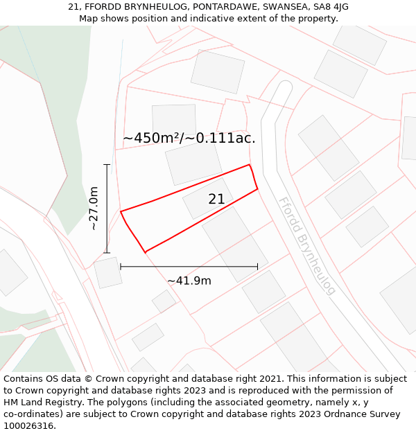 21, FFORDD BRYNHEULOG, PONTARDAWE, SWANSEA, SA8 4JG: Plot and title map