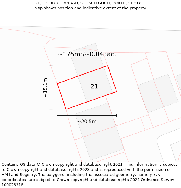 21, FFORDD LLANBAD, GILFACH GOCH, PORTH, CF39 8FL: Plot and title map