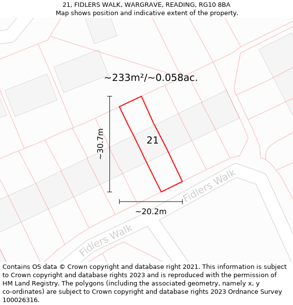 21, FIDLERS WALK, WARGRAVE, READING, RG10 8BA: Plot and title map