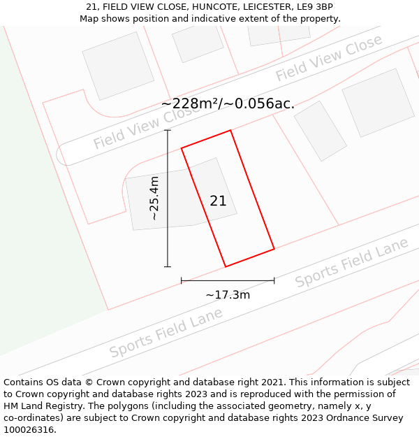 21, FIELD VIEW CLOSE, HUNCOTE, LEICESTER, LE9 3BP: Plot and title map