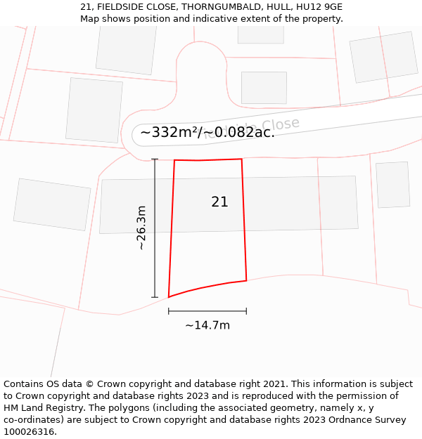 21, FIELDSIDE CLOSE, THORNGUMBALD, HULL, HU12 9GE: Plot and title map