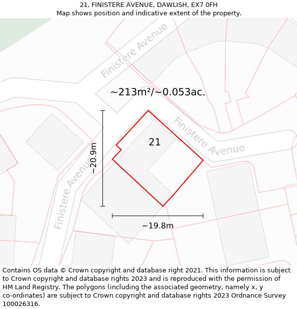 21, FINISTERE AVENUE, DAWLISH, EX7 0FH: Plot and title map