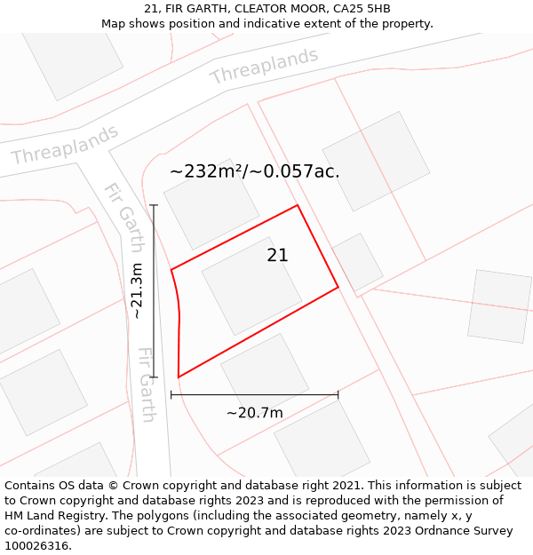 21, FIR GARTH, CLEATOR MOOR, CA25 5HB: Plot and title map