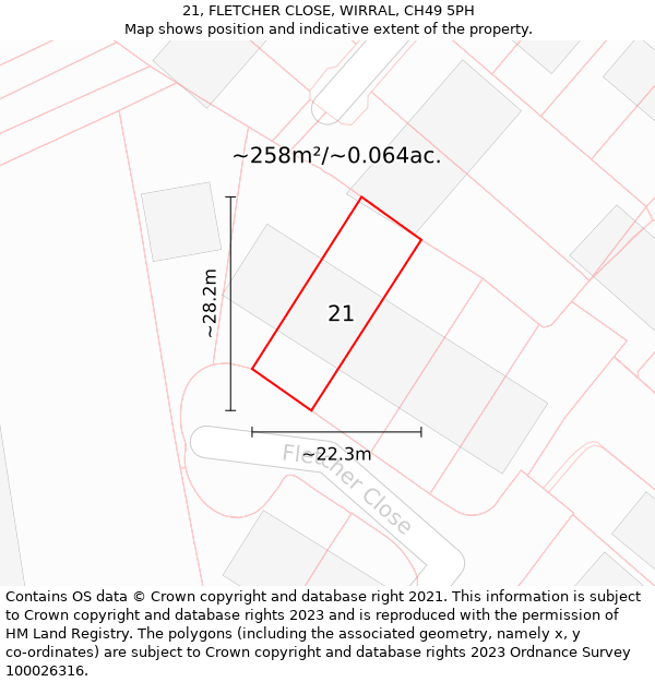 21, FLETCHER CLOSE, WIRRAL, CH49 5PH: Plot and title map