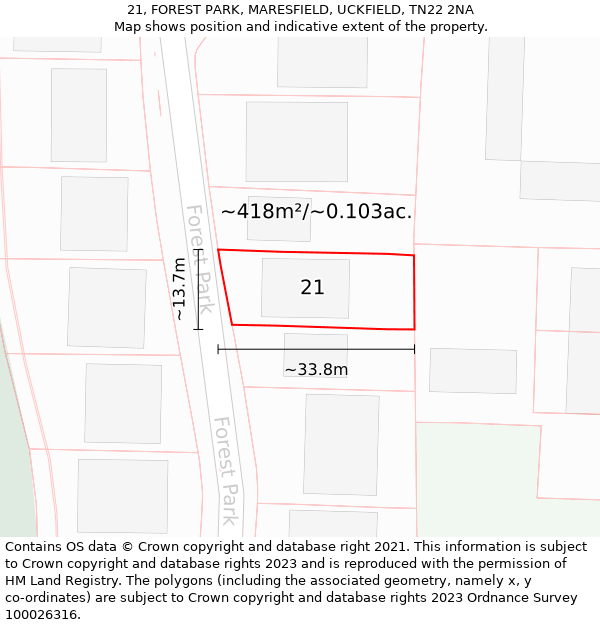 21, FOREST PARK, MARESFIELD, UCKFIELD, TN22 2NA: Plot and title map