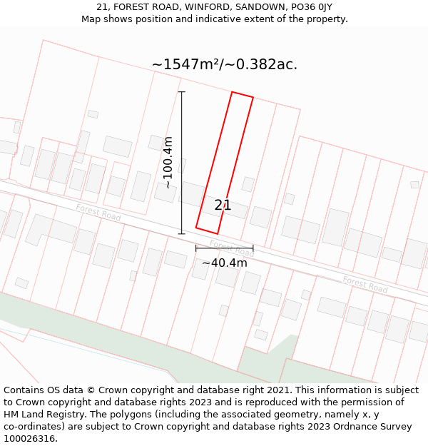 21, FOREST ROAD, WINFORD, SANDOWN, PO36 0JY: Plot and title map