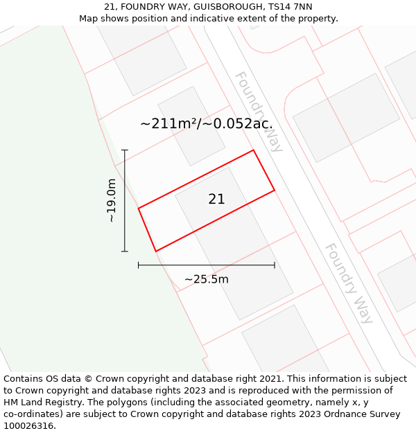 21, FOUNDRY WAY, GUISBOROUGH, TS14 7NN: Plot and title map