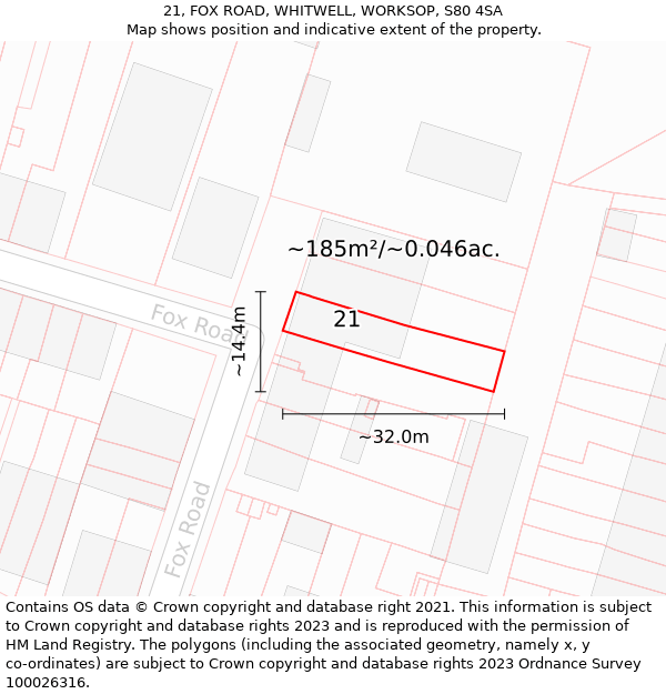 21, FOX ROAD, WHITWELL, WORKSOP, S80 4SA: Plot and title map