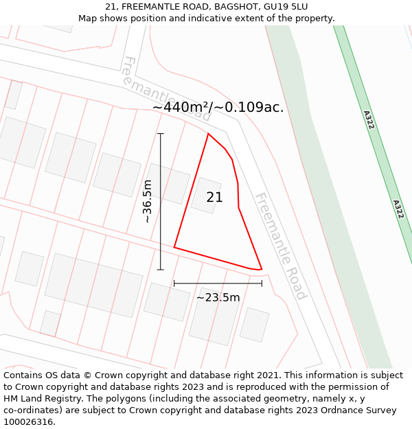 21, FREEMANTLE ROAD, BAGSHOT, GU19 5LU: Plot and title map