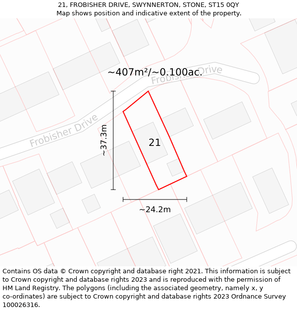 21, FROBISHER DRIVE, SWYNNERTON, STONE, ST15 0QY: Plot and title map