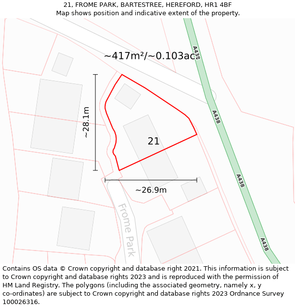 21, FROME PARK, BARTESTREE, HEREFORD, HR1 4BF: Plot and title map