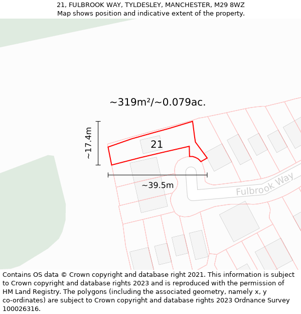 21, FULBROOK WAY, TYLDESLEY, MANCHESTER, M29 8WZ: Plot and title map