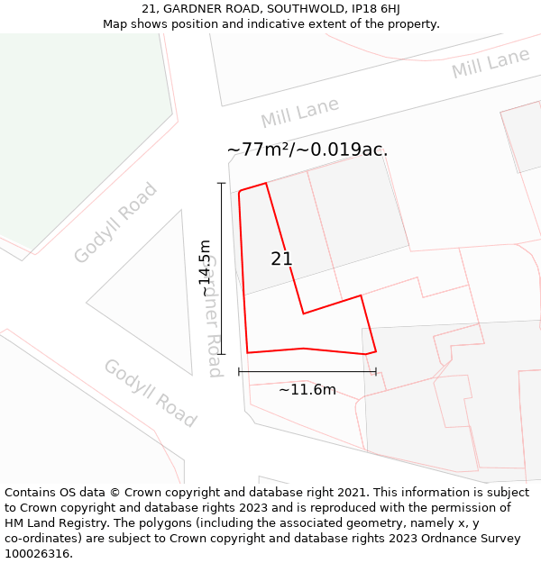 21, GARDNER ROAD, SOUTHWOLD, IP18 6HJ: Plot and title map