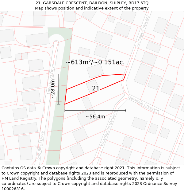 21, GARSDALE CRESCENT, BAILDON, SHIPLEY, BD17 6TQ: Plot and title map