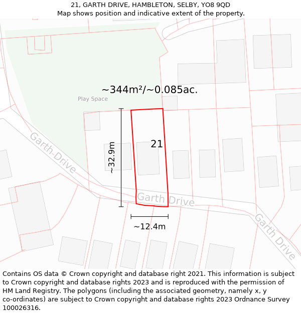 21, GARTH DRIVE, HAMBLETON, SELBY, YO8 9QD: Plot and title map