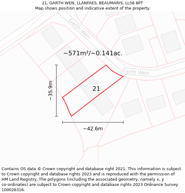 21, GARTH WEN, LLANFAES, BEAUMARIS, LL58 8PT: Plot and title map