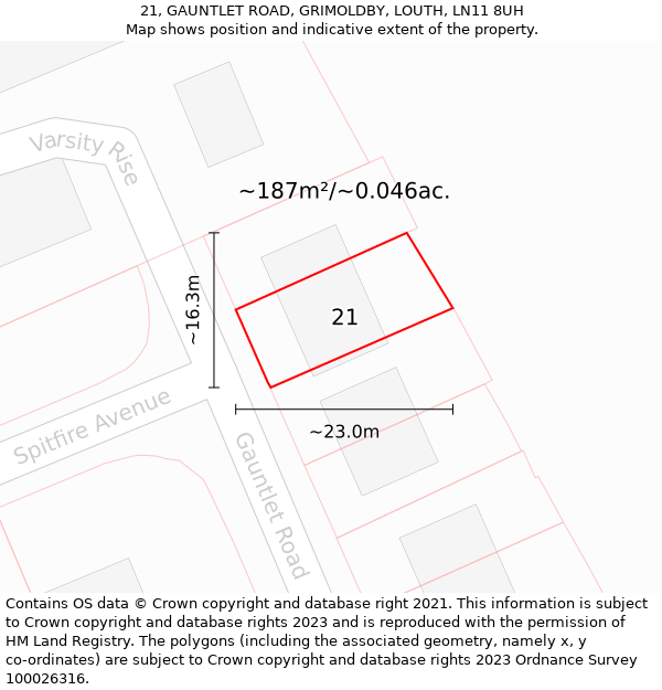 21, GAUNTLET ROAD, GRIMOLDBY, LOUTH, LN11 8UH: Plot and title map